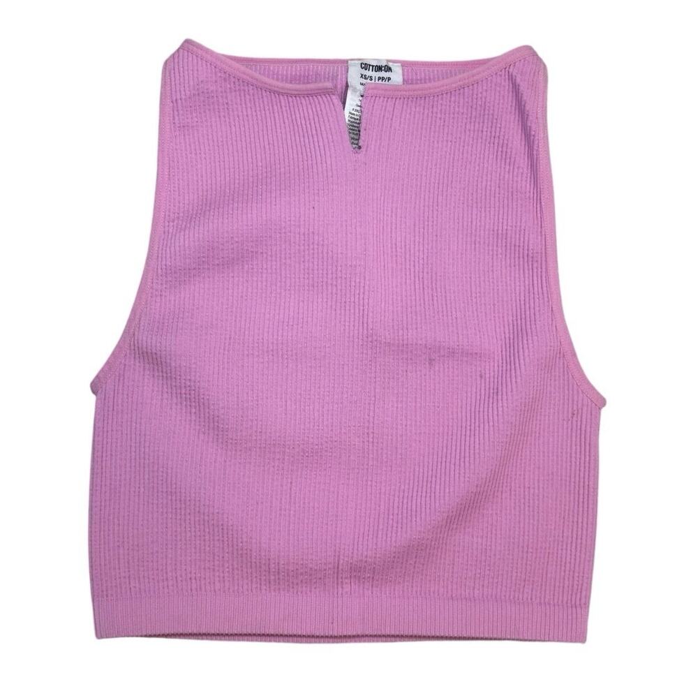 Cotton On Ribbed Mini V Crop Top 💗 Pink Sleeveless Basic • Size XS/S